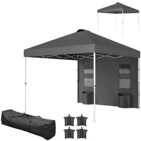 Outsunny 10' x 10' Pop Up Canopy Tent w/ Sidewall, Height Adjustable Instant Sun Shelter w/ Storage Pockets, Dark Gray