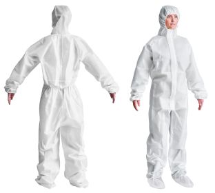 White Disposable Coveralls, 2X-Large. Pack of 50 Unisex Tear Resistant SMS Lab Coveralls Disposable with Hood, Boots