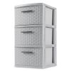 3 Drawer Weave Tower, Plastic Decor Drawers with Pull Handles, Gray
