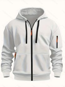 Zipper Hooded Sweatshirt Men's Sports Casual Cardigan Coat (Option: White-S)