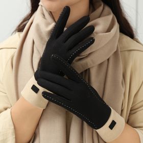 Winter Fleece Cold And Windproof Warm De Velvet Finger-pointing Gloves (Color: Black)