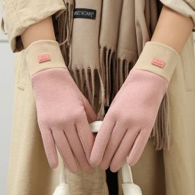 Winter Fleece Cold And Windproof Warm De Velvet Finger-pointing Gloves (Color: Leather Pink)