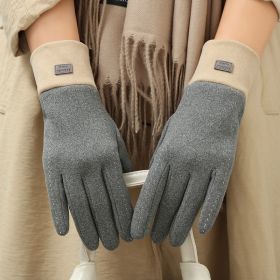 Winter Fleece Cold And Windproof Warm De Velvet Finger-pointing Gloves (Color: Grey)