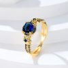 Retro Simple September Birthstone Sapphire Blue Round Zircon Finger Ring Gift For Women Girls 18K Gold Plated Jewelry
