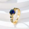 Retro Simple September Birthstone Sapphire Blue Round Zircon Finger Ring Gift For Women Girls 18K Gold Plated Jewelry