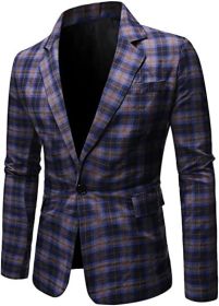 Men's Plaid Suit Jacket Casual One Button Regular Fit Blazer Classic Plaid Sport Coat Stylish Dress Coat (Color: blue1, size: L)