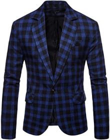 Men's Plaid Suit Jacket Casual One Button Regular Fit Blazer Classic Plaid Sport Coat Stylish Dress Coat (Color: blue3, size: XXL)