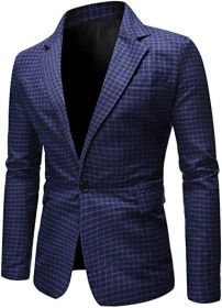 Men's Plaid Suit Jacket Casual One Button Regular Fit Blazer Classic Plaid Sport Coat Stylish Dress Coat (Color: blue2, size: S)