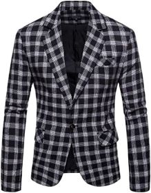 Men's Plaid Suit Jacket Casual One Button Regular Fit Blazer Classic Plaid Sport Coat Stylish Dress Coat (Color: black3, size: XL)