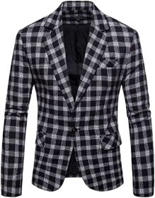 Men's Plaid Suit Jacket Casual One Button Regular Fit Blazer Classic Plaid Sport Coat Stylish Dress Coat (Color: black3, size: S)