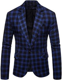 Men's Plaid Suit Jacket Casual One Button Regular Fit Blazer Classic Plaid Sport Coat Stylish Dress Coat (Color: blue3, size: M)