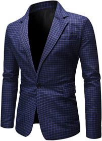 Men's Plaid Suit Jacket Casual One Button Regular Fit Blazer Classic Plaid Sport Coat Stylish Dress Coat (Color: blue2, size: XXL)