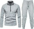 Men's Casual Two-Pieces Suits Zipper Placket Stand Collar Coats Solid Color Jackets + Pants Sets Sportswears