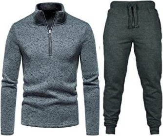 Men's Casual Two-Pieces Suits Zipper Placket Stand Collar Coats Solid Color Jackets + Pants Sets Sportswears (Color: DARK GRAY-S)
