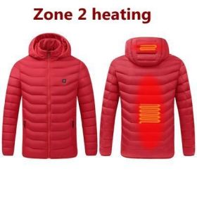 Men 9 Areas Heated Jacket USB Winter Outdoor Electric Heating Jackets Warm Sprots Thermal Coat Clothing Heatable Cotton jacket (Color: 2 Areas heated Red, size: XXL)