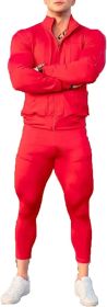 Men's Casual Sportswear Two-Pieces Suits Slim Fit Sweaters Pants Outfits (Color: Red, size: XXL)