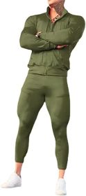 Men's Casual Sportswear Two-Pieces Suits Slim Fit Sweaters Pants Outfits (Color: Green, size: L)