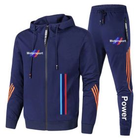 For Bmw Men's Casual Sports Suit Zipper Hooded Jacket + Pants Tracksuit Sweatshirt Casual Male Set (Color: Blue, size: L)