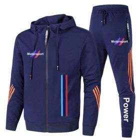 For Bmw Men's Casual Sports Suit Zipper Hooded Jacket + Pants Tracksuit Sweatshirt Casual Male Set (Color: Blue, size: 3XL)