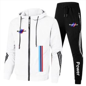 For Bmw Men's Casual Sports Suit Zipper Hooded Jacket + Pants Tracksuit Sweatshirt Casual Male Set (Color: White, size: S)