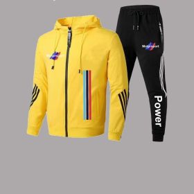 For Bmw Men's Casual Sports Suit Zipper Hooded Jacket + Pants Tracksuit Sweatshirt Casual Male Set (Color: Gold, size: XL)