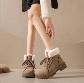 Women's new winter cold sticky light snow boots plus warm fashion women's Martin boots ankle boots (Color: khaki, size: 35)