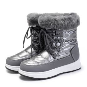 Winter new high tube warm large size women's shoes plus velvet snow boots fashion women's boots 36-43 (Color: Grey, size: 41)