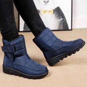 Winter new warm large size women's snow boots Female Velcro waterproof high top shoes couple plus fleece snow boots (Color: Blue, size: 37)