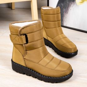 Winter new warm large size women's snow boots Female Velcro waterproof high top shoes couple plus fleece snow boots (Color: khaki, size: 42)