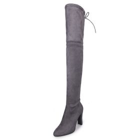 Women's Stretch Suede Chunky Over Knee Boots Over Knee High Chunky Heel Boots Long Stretch Sexy Fall Boots (Color: Grey, size: 6M US)