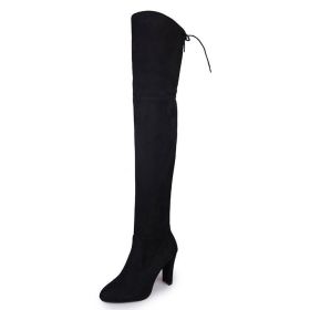 Women's Stretch Suede Chunky Over Knee Boots Over Knee High Chunky Heel Boots Long Stretch Sexy Fall Boots (Color: Black, size: 7.5M US)