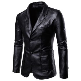 Leather Blazer For Men, PU Lambskin Casual Men's Leather Jacket Coats (Color: Black, size: XXXL)