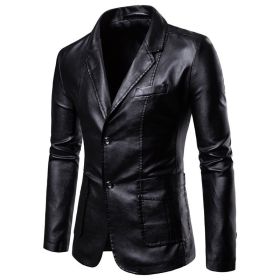 Leather Blazer For Men, PU Lambskin Casual Men's Leather Jacket Coats (Color: Black, size: M)