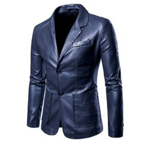 Leather Blazer For Men, PU Lambskin Casual Men's Leather Jacket Coats (Color: Blue, size: S)
