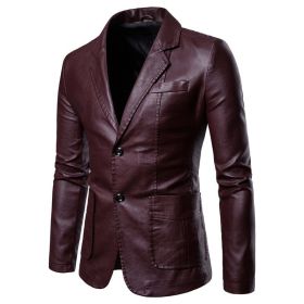 Leather Blazer For Men, PU Lambskin Casual Men's Leather Jacket Coats (Color: Red, size: M)