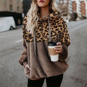 Leopard Zip Up Hoodie Woman Plush Long Sleeve Draw String Women Hooded Sweatshirts 2021 Autumn Winter Fashion Pocket Ladies Tops (Color: HFG4319-Red Khaki, size: S)