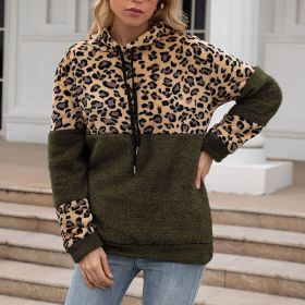 Leopard Zip Up Hoodie Woman Plush Long Sleeve Draw String Women Hooded Sweatshirts 2021 Autumn Winter Fashion Pocket Ladies Tops (Color: HFG4200-Army Green, size: S)