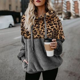 Leopard Zip Up Hoodie Woman Plush Long Sleeve Draw String Women Hooded Sweatshirts 2021 Autumn Winter Fashion Pocket Ladies Tops (Color: HFG4319-gray, size: XL)