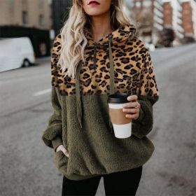Leopard Zip Up Hoodie Woman Plush Long Sleeve Draw String Women Hooded Sweatshirts 2021 Autumn Winter Fashion Pocket Ladies Tops (Color: HFG4319-Olive green, size: 5XL)