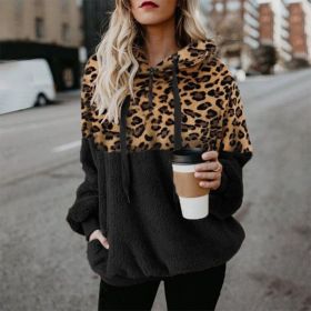 Leopard Zip Up Hoodie Woman Plush Long Sleeve Draw String Women Hooded Sweatshirts 2021 Autumn Winter Fashion Pocket Ladies Tops (Color: HFG4319-black, size: XXXL)