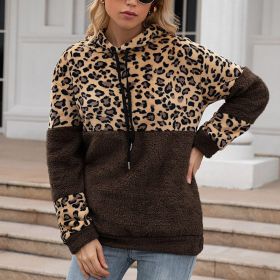 Leopard Zip Up Hoodie Woman Plush Long Sleeve Draw String Women Hooded Sweatshirts 2021 Autumn Winter Fashion Pocket Ladies Tops (Color: HFG4200-coffee, size: XXL)