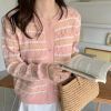 Lazy Style Loose Striped Cardigan For Women Sweaters O-Neck Long Sleeve Hollow Out Sweater Coat 2021 Autumn Sweet Knitwear