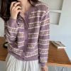 Lazy Style Loose Striped Cardigan For Women Sweaters O-Neck Long Sleeve Hollow Out Sweater Coat 2021 Autumn Sweet Knitwear