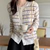 Lazy Style Loose Striped Cardigan For Women Sweaters O-Neck Long Sleeve Hollow Out Sweater Coat 2021 Autumn Sweet Knitwear