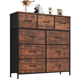Dresser For Bedroom With 9 Fabric Storage Drawer Wardrobe Tall Chest Organizer Closet Adult Kids Clothes Cabinet Furniture (Color: Brown)