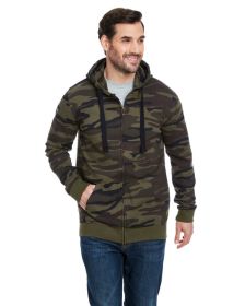 Burnside B8615 Men's French Terry Full-Zip Hooded Sweatshirt (Color: GREEN CAMO, size: M)