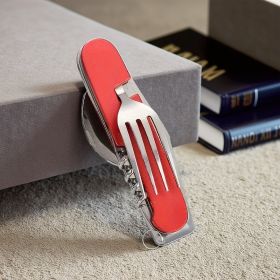 "Ultimate Survival Spork – Multi-Tool with Can Opener & Corkscrew" (Color: Red)