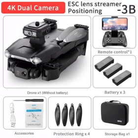 4DRC V28 Drone With 4K HD Dual Camera Obstacle Avoidance Foldable Smart Follow for beginner US (Color: black(3 Battery))