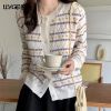 Lazy Style Loose Striped Cardigan For Women Sweaters O-Neck Long Sleeve Hollow Out Sweater Coat 2021 Autumn Sweet Knitwear