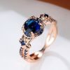 Retro Simple September Birthstone Sapphire Blue Round Zircon Finger Ring Gift For Women Girls 18K Gold Plated Jewelry